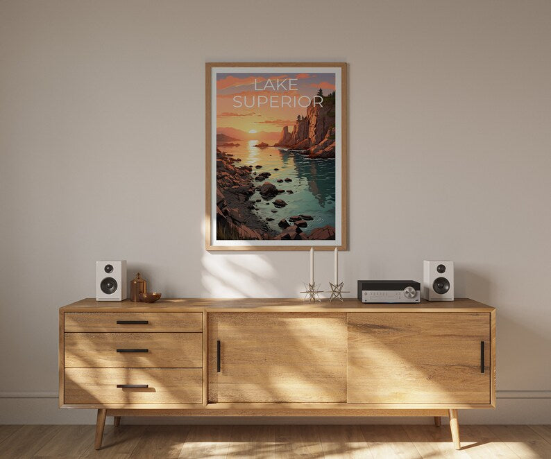 Affiche du lac Supérieur, Art du lac Supérieur, Affiche des Grands Lacs, Art des Grands Lacs