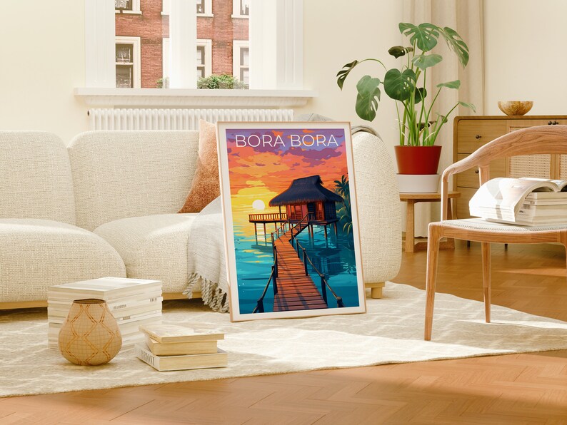 Bora Bora Travel Poster, Bungalow Wall Art, Bungalow Print, Bora Bora Poster, Bungalow Poster, Tropical Poster, Bora Bora Print
