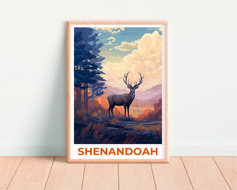 Affiche de voyage de Shenandoah, art mural de cerf, impression de cerf, affiche de Shenandoah, affiche de cerf, affiche de forêt, art de Shenandoah