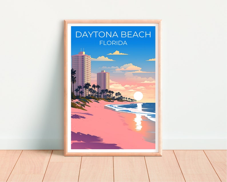 Affiche de voyage de Daytona Beach, art mural de Floride, impression de Floride, affiche de Dayton Beach, affiche de plage de Floride, affiche de nature, art de Daytona Beach