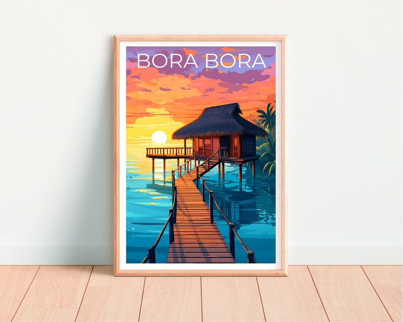 Bora Bora Travel Poster, Bungalow Wall Art, Bungalow Print, Bora Bora Poster, Bungalow Poster, Tropical Poster, Bora Bora Print