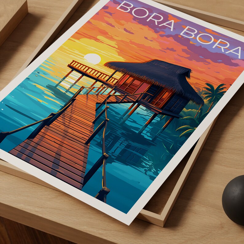 Bora Bora Travel Poster, Bungalow Wall Art, Bungalow Print, Bora Bora Poster, Bungalow Poster, Tropical Poster, Bora Bora Print