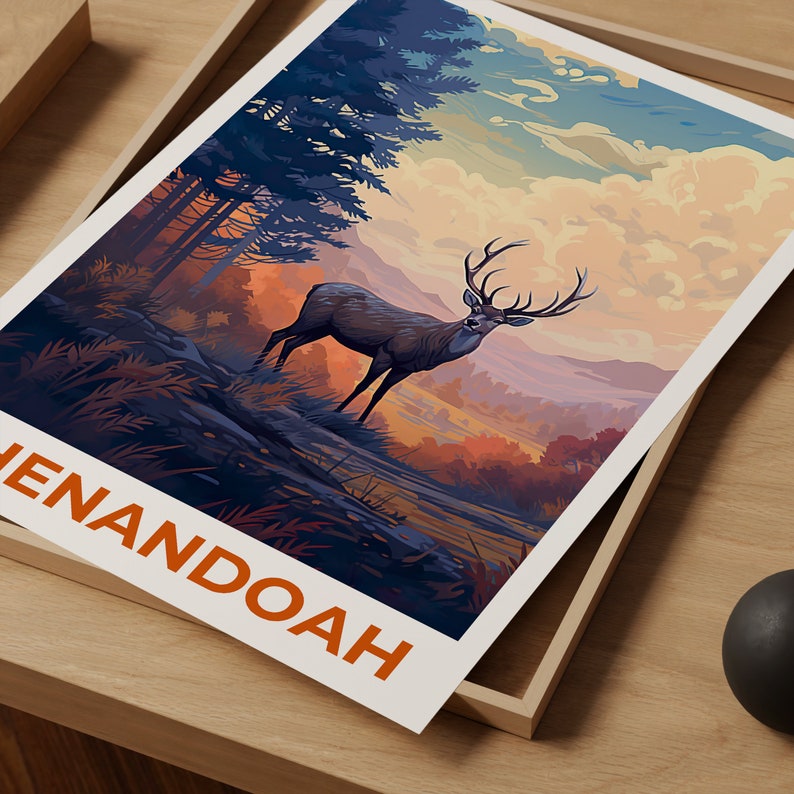 Affiche de voyage de Shenandoah, art mural de cerf, impression de cerf, affiche de Shenandoah, affiche de cerf, affiche de forêt, art de Shenandoah