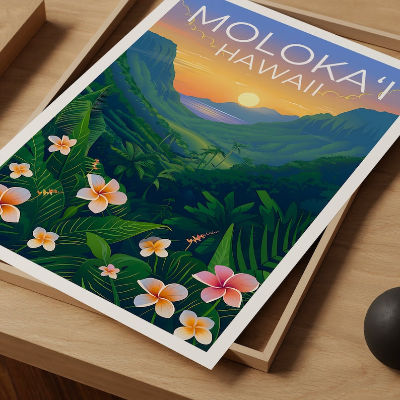 Moloka‘i Poster, Moloka‘i Print, Hawaii Poster, Hawaii Print, Molokai Poster, Coast Art, Molokai Print