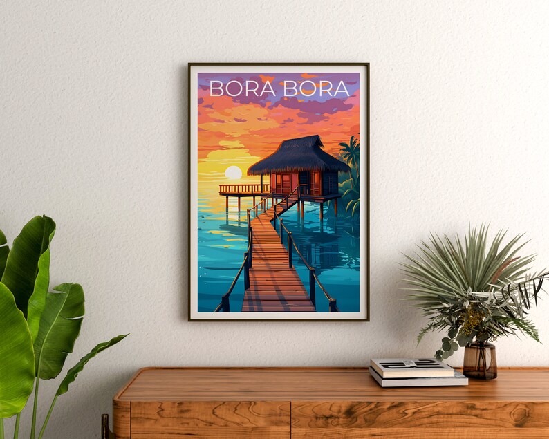 Bora Bora Travel Poster, Bungalow Wall Art, Bungalow Print, Bora Bora Poster, Bungalow Poster, Tropical Poster, Bora Bora Print