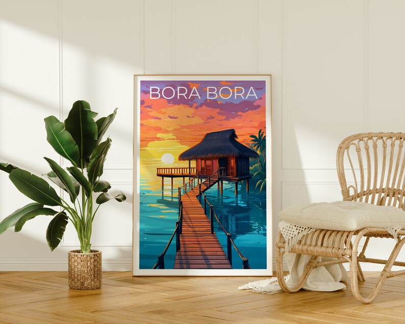 Bora Bora Travel Poster, Bungalow Wall Art, Bungalow Print, Bora Bora Poster, Bungalow Poster, Tropical Poster, Bora Bora Print