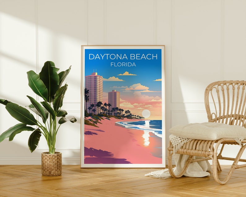Affiche de voyage de Daytona Beach, art mural de Floride, impression de Floride, affiche de Dayton Beach, affiche de plage de Floride, affiche de nature, art de Daytona Beach