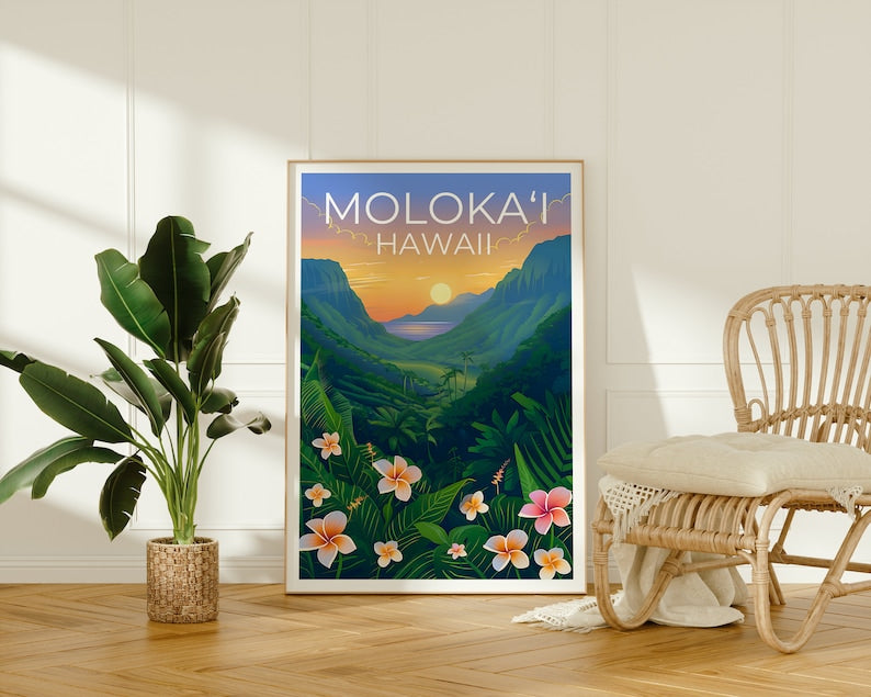 Moloka‘i Poster, Moloka‘i Print, Hawaii Poster, Hawaii Print, Molokai Poster, Coast Art, Molokai Print