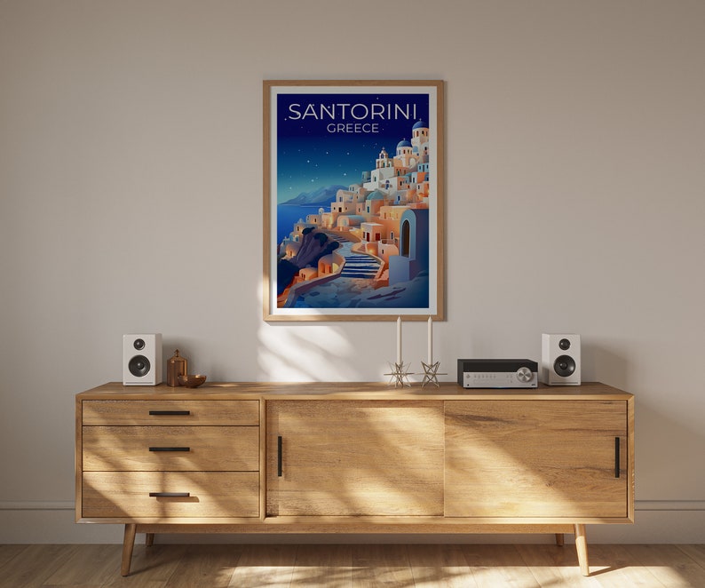 Santorini Travel Poster, Greece Wall Art, Greece Print, Santorini Poster, Greek Island Poster, City Poster, Santorini Art