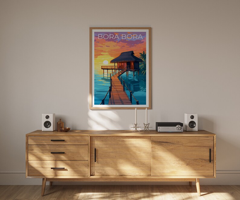 Bora Bora Travel Poster, Bungalow Wall Art, Bungalow Print, Bora Bora Poster, Bungalow Poster, Tropical Poster, Bora Bora Print
