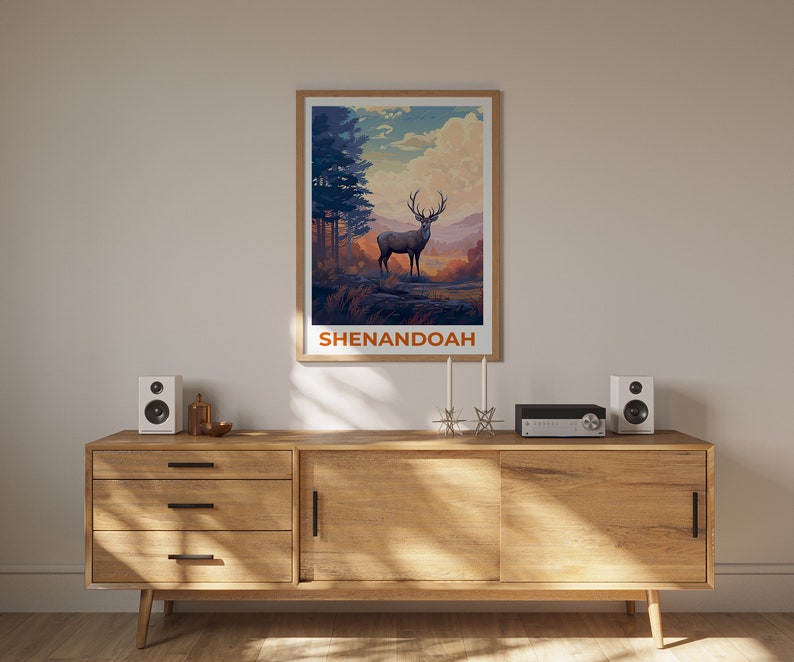 Affiche de voyage de Shenandoah, art mural de cerf, impression de cerf, affiche de Shenandoah, affiche de cerf, affiche de forêt, art de Shenandoah