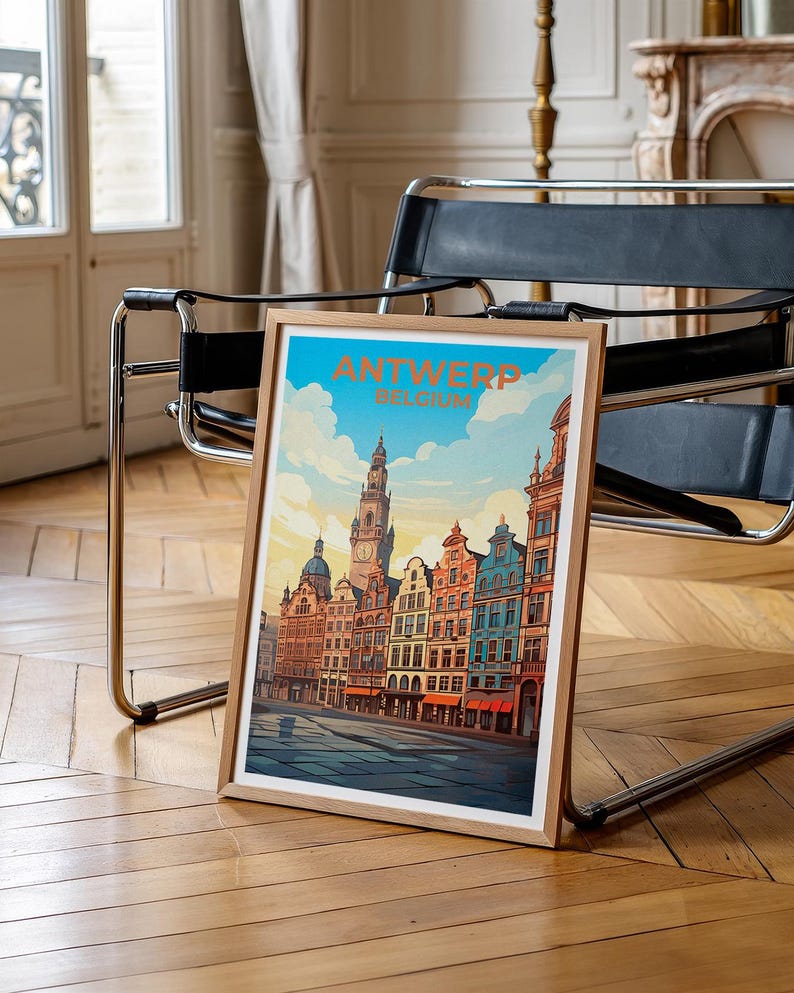 Antwerp Travel Print Belgium Poster European City Wall Art Grote Markt Illustration Antwerp Poster Home Decor Birthday Gift