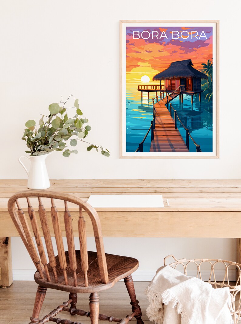 Bora Bora Travel Poster, Bungalow Wall Art, Bungalow Print, Bora Bora Poster, Bungalow Poster, Tropical Poster, Bora Bora Print