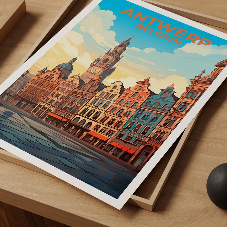 Antwerp Travel Print Belgium Poster European City Wall Art Grote Markt Illustration Antwerp Poster Home Decor Birthday Gift