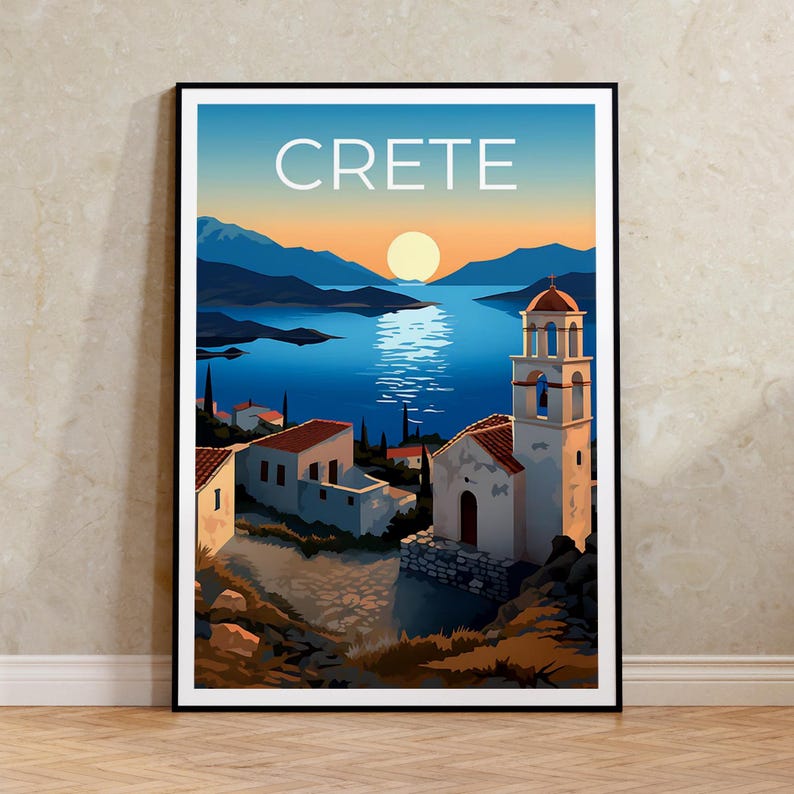 Crete Travel Poster, Greece Wall Art, Greece Print, Crete Poster, Greek Island Poster, City Poster, Crete Illustration