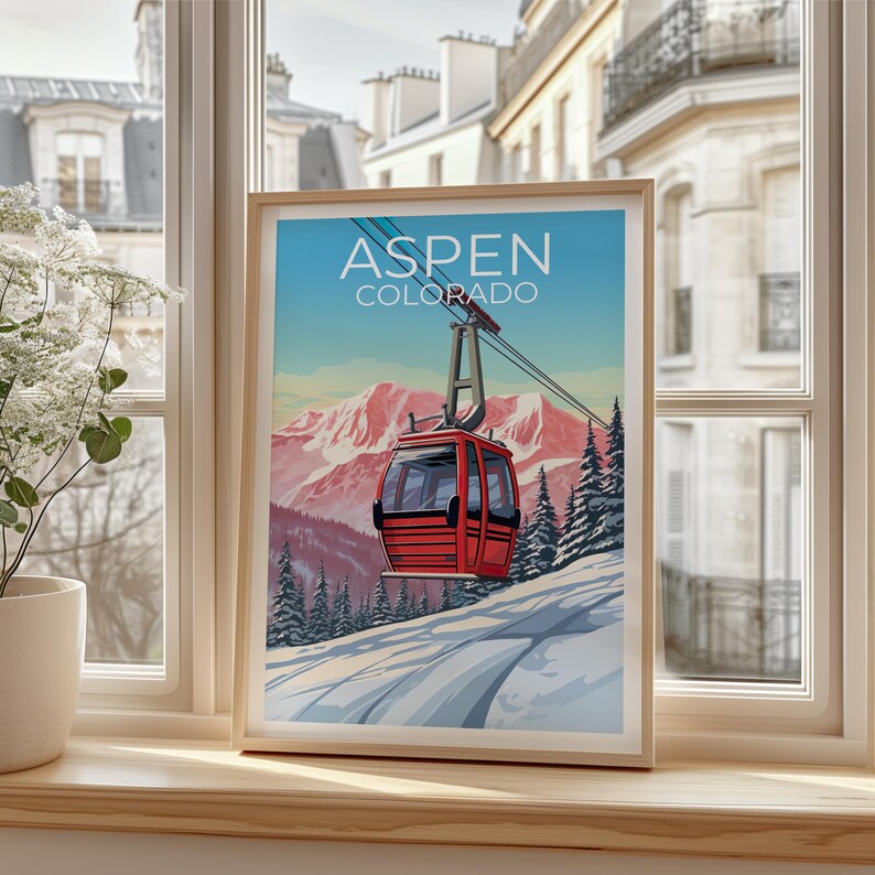 Aspen Travel Print Colorado Poster Ski Gondola Wall Art  Mountain Illustration Aspen Poster Home Decor Birthday Gift