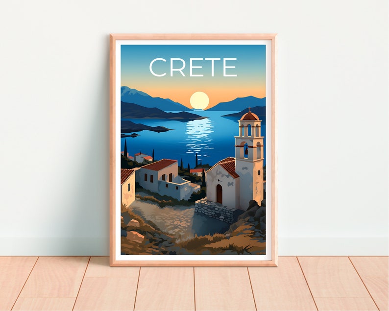 Crete Travel Poster, Greece Wall Art, Greece Print, Crete Poster, Greek Island Poster, City Poster, Crete Illustration