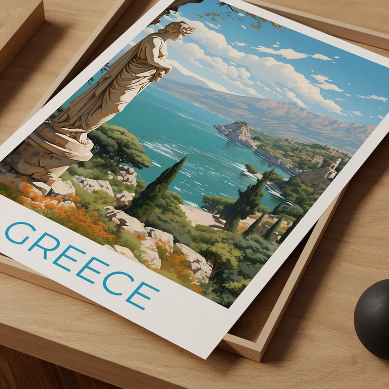 Greece Travel Poster, Coast Wall Art, Coast Print, Greece Poster, Greek Statue Poster, Nature Poster, Greece Art