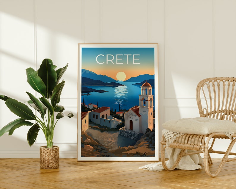 Crete Travel Poster, Greece Wall Art, Greece Print, Crete Poster, Greek Island Poster, City Poster, Crete Illustration