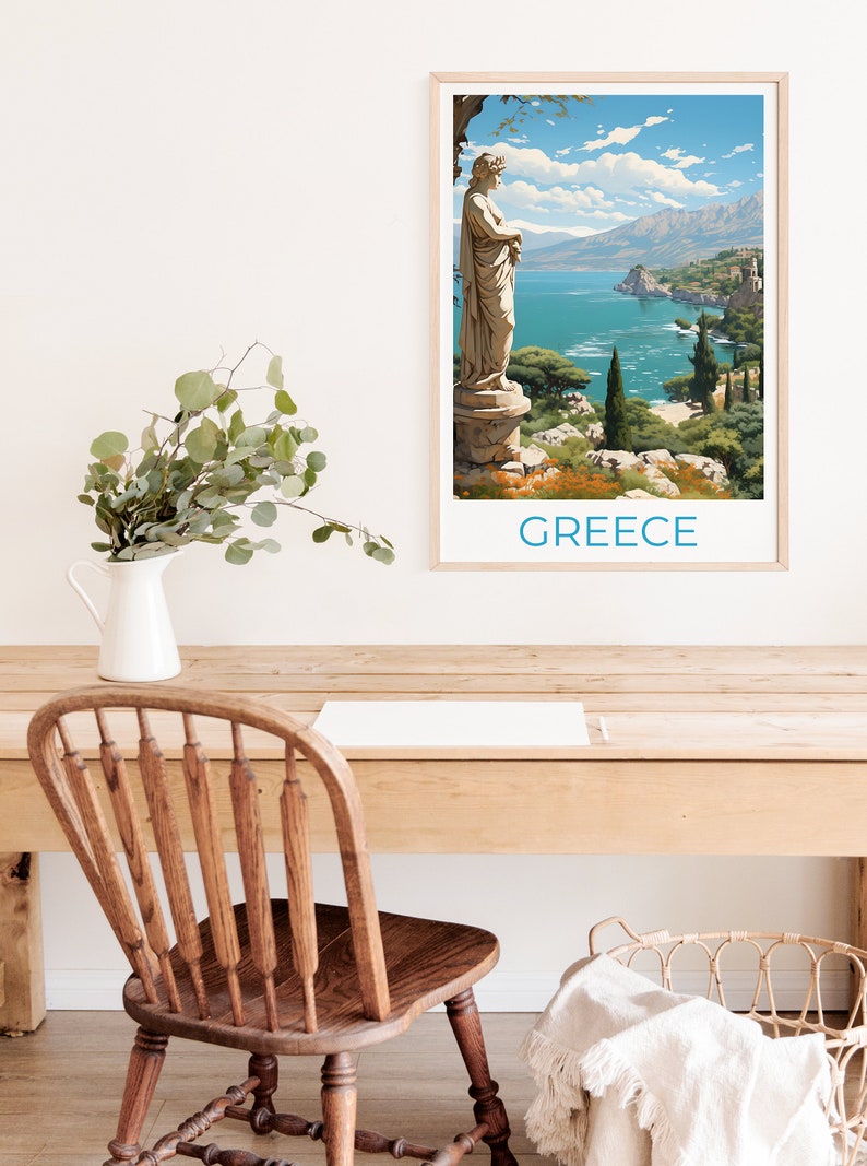 Greece Travel Poster, Coast Wall Art, Coast Print, Greece Poster, Greek Statue Poster, Nature Poster, Greece Art