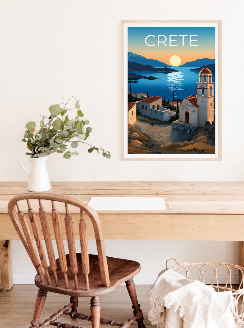 Crete Travel Poster, Greece Wall Art, Greece Print, Crete Poster, Greek Island Poster, City Poster, Crete Illustration