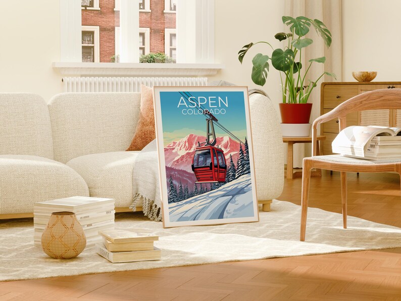 Aspen Travel Print Colorado Poster Ski Gondola Wall Art  Mountain Illustration Aspen Poster Home Decor Birthday Gift