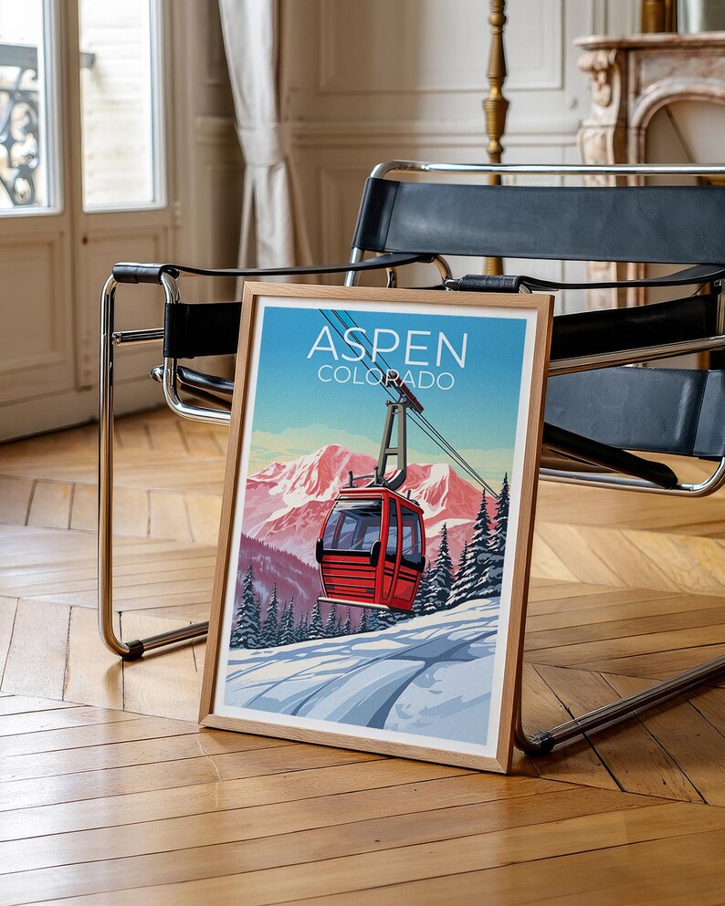 Aspen Travel Print Colorado Poster Ski Gondola Wall Art  Mountain Illustration Aspen Poster Home Decor Birthday Gift
