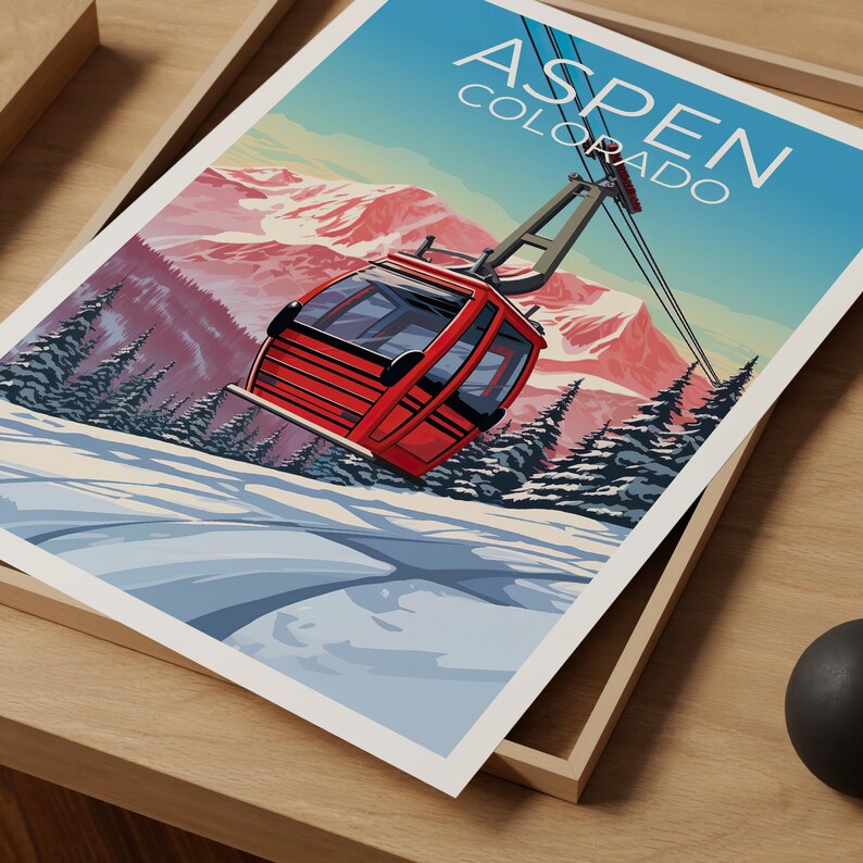 Aspen Travel Print Colorado Poster Ski Gondola Wall Art  Mountain Illustration Aspen Poster Home Decor Birthday Gift