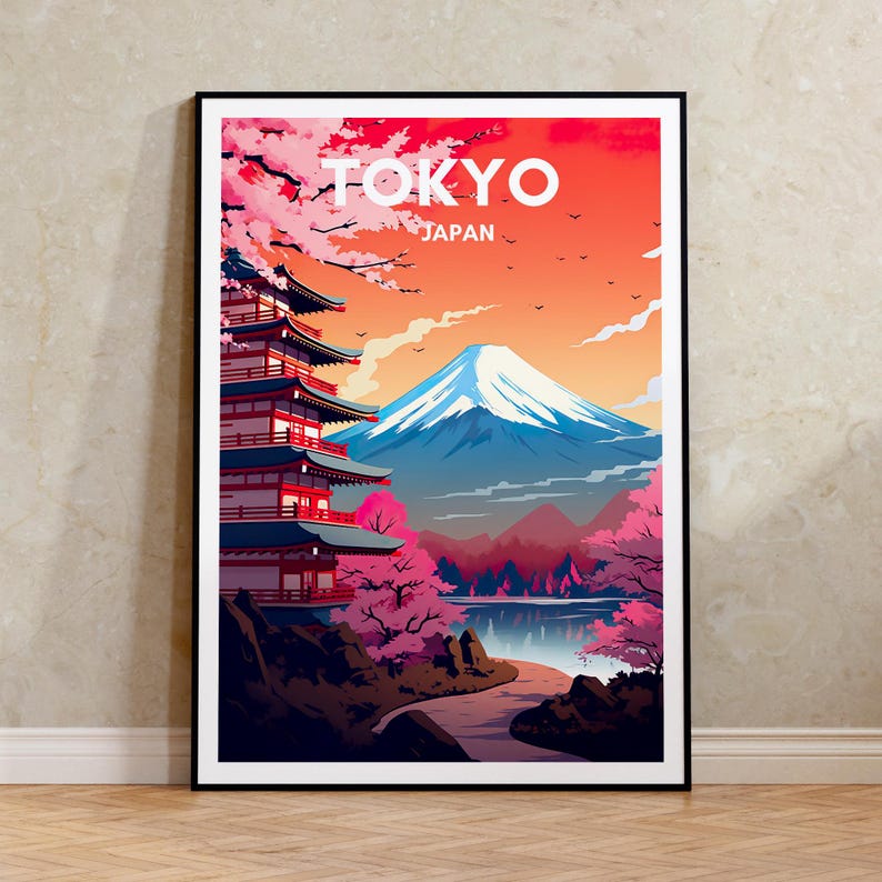 Tokyo Travel Poster, Japan Wall Art, Tokyo Print, Tokyo Poster, Mount Fuji Art, Asia Poster, Poster Art, Wall Decor