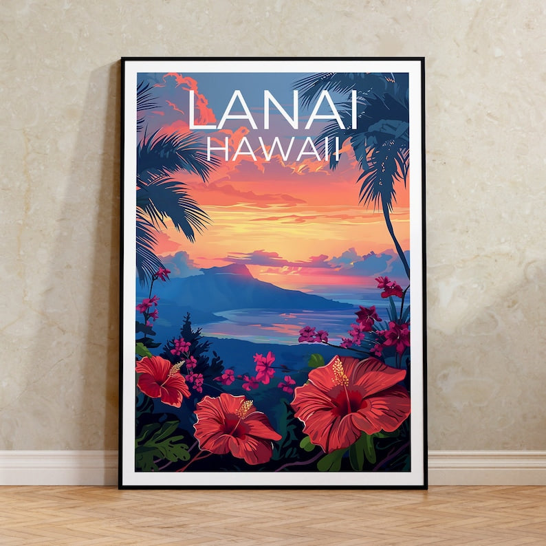 Lanai Poster, Lanai  Print, Hawaii Poster, Hawaii Print, Lanai Travel Poster, Island Art, Hawaii Art