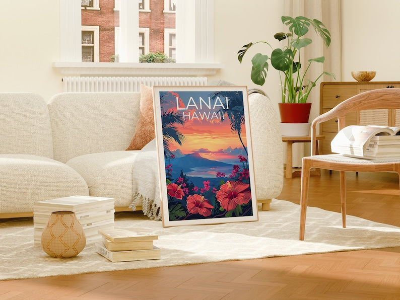 Lanai Poster, Lanai  Print, Hawaii Poster, Hawaii Print, Lanai Travel Poster, Island Art, Hawaii Art