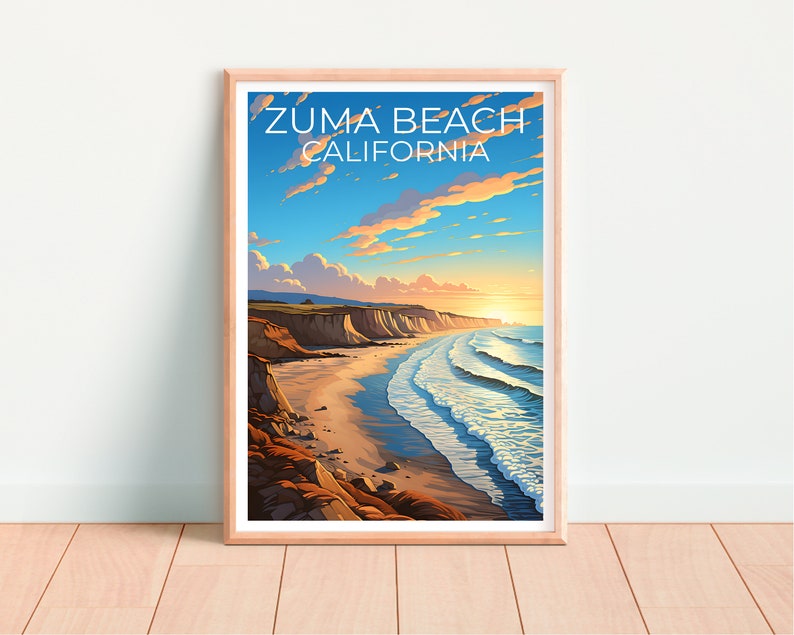 Zuma Beach Travel Poster, California Wall Art, California Print, Zuma Beach Poster, California Beach Poster, Zuma Beach Gift