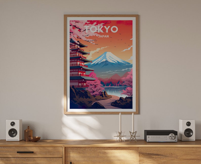 Tokyo Travel Poster, Japan Wall Art, Tokyo Print, Tokyo Poster, Mount Fuji Art, Asia Poster, Poster Art, Wall Decor