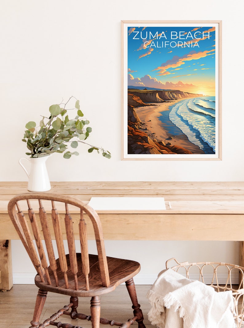 Zuma Beach Travel Poster, California Wall Art, California Print, Zuma Beach Poster, California Beach Poster, Zuma Beach Gift