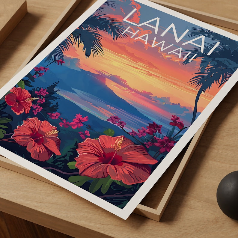 Lanai Poster, Lanai  Print, Hawaii Poster, Hawaii Print, Lanai Travel Poster, Island Art, Hawaii Art