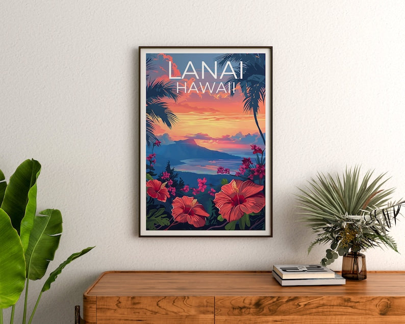 Lanai Poster, Lanai  Print, Hawaii Poster, Hawaii Print, Lanai Travel Poster, Island Art, Hawaii Art