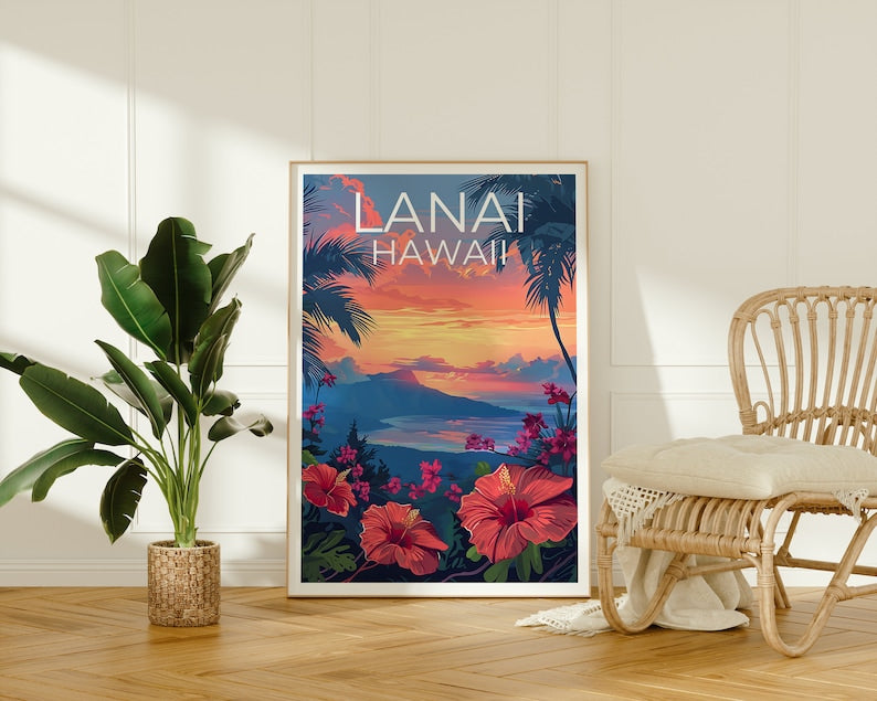 Lanai Poster, Lanai  Print, Hawaii Poster, Hawaii Print, Lanai Travel Poster, Island Art, Hawaii Art