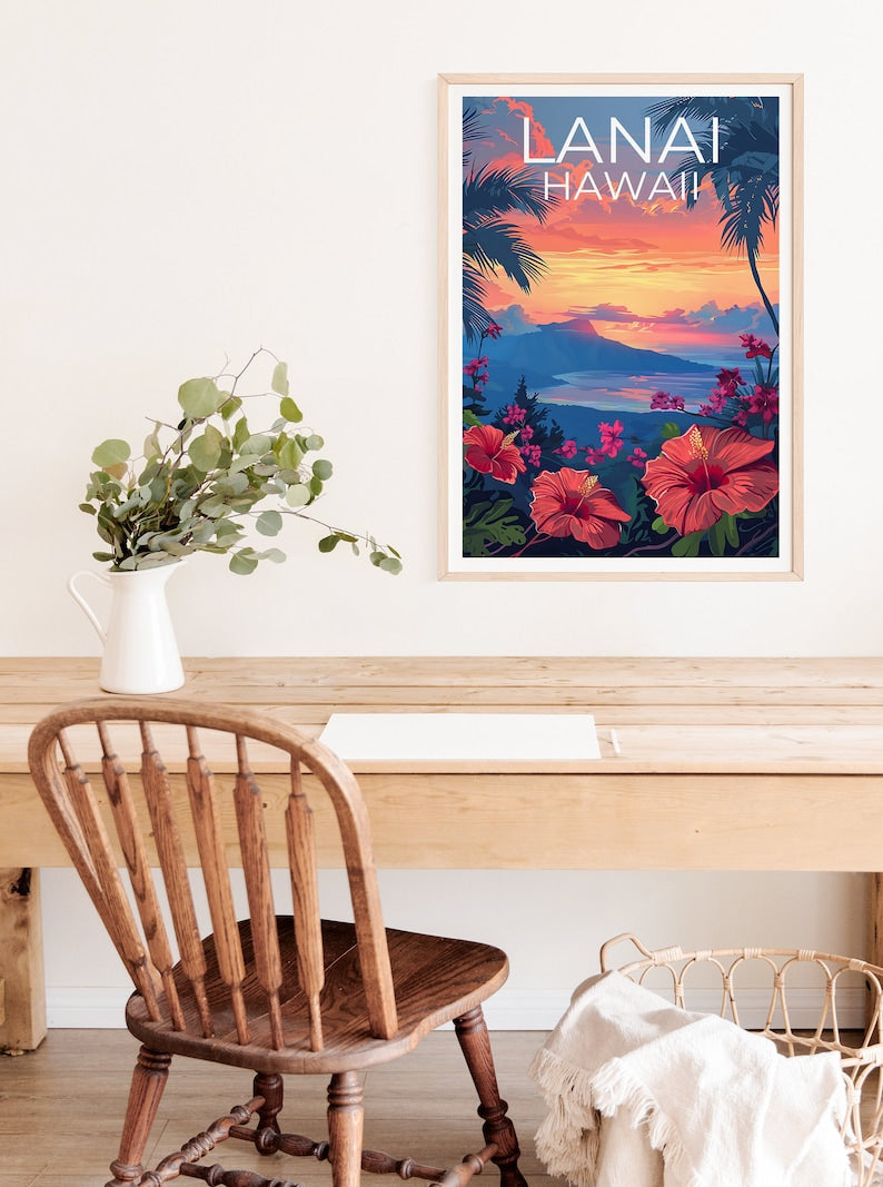 Lanai Poster, Lanai  Print, Hawaii Poster, Hawaii Print, Lanai Travel Poster, Island Art, Hawaii Art