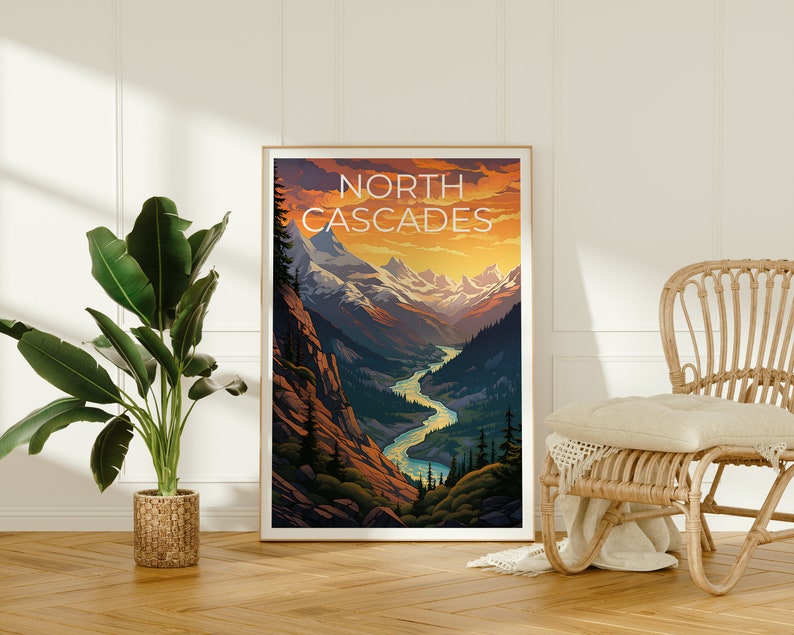 Affiche des North Cascades, affiche de Washington, impression de l'État de Washington, affiche du parc national des North Cascades, affiche de Washington