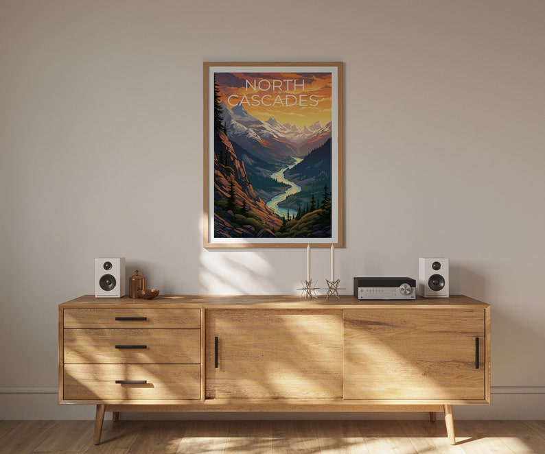 Affiche des North Cascades, affiche de Washington, impression de l'État de Washington, affiche du parc national des North Cascades, affiche de Washington