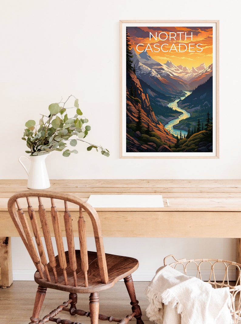 Affiche des North Cascades, affiche de Washington, impression de l'État de Washington, affiche du parc national des North Cascades, affiche de Washington