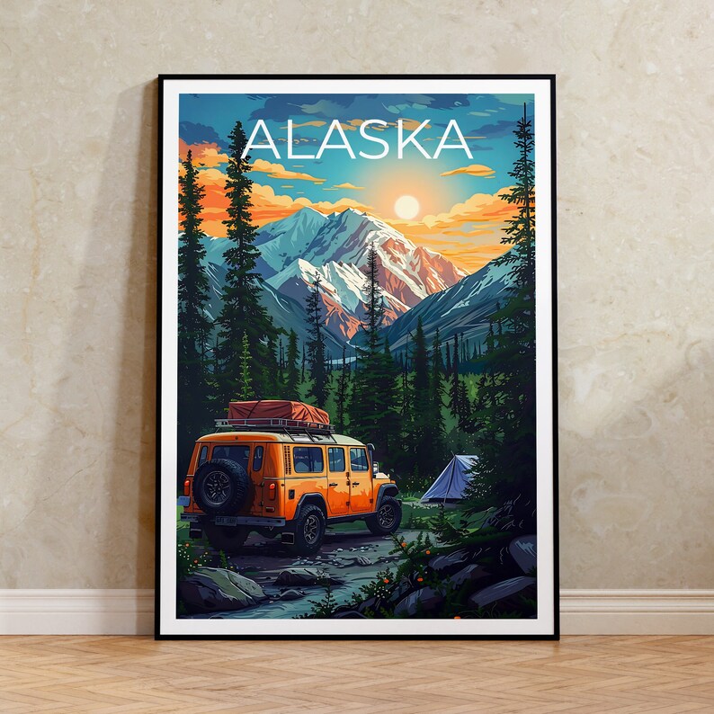 Alaska Poster, Alaska Print, Mountain Poster, Mountain Print, Alaska Travel Poster, Alaskan Wilderness Art, Alaska Art