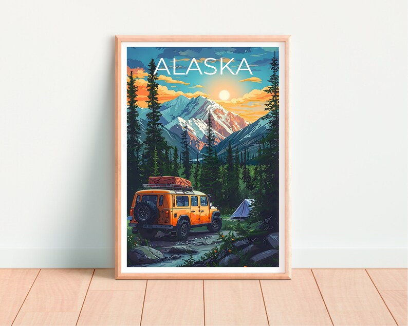 Alaska Poster, Alaska Print, Mountain Poster, Mountain Print, Alaska Travel Poster, Alaskan Wilderness Art, Alaska Art
