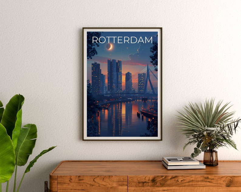 Rotterdam Travel Poster, Netherdams Wall Art, Netherlands Print, Rotterdam Poster, Erasmusbrug Bridge Poster, Europe Poster, Rotterdam Gift