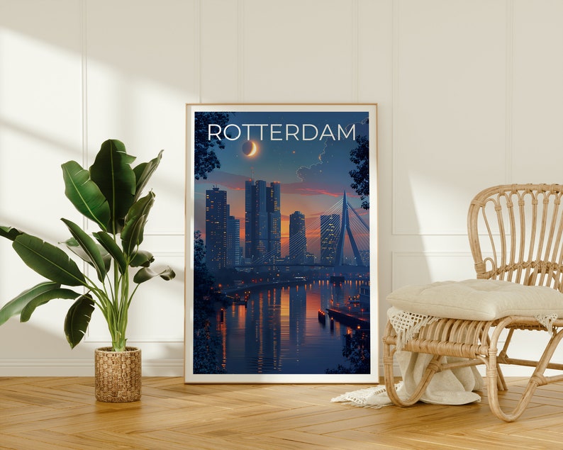 Rotterdam Travel Poster, Netherdams Wall Art, Netherlands Print, Rotterdam Poster, Erasmusbrug Bridge Poster, Europe Poster, Rotterdam Gift
