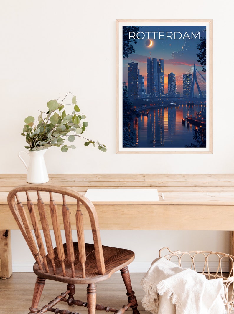 Rotterdam Travel Poster, Netherdams Wall Art, Netherlands Print, Rotterdam Poster, Erasmusbrug Bridge Poster, Europe Poster, Rotterdam Gift