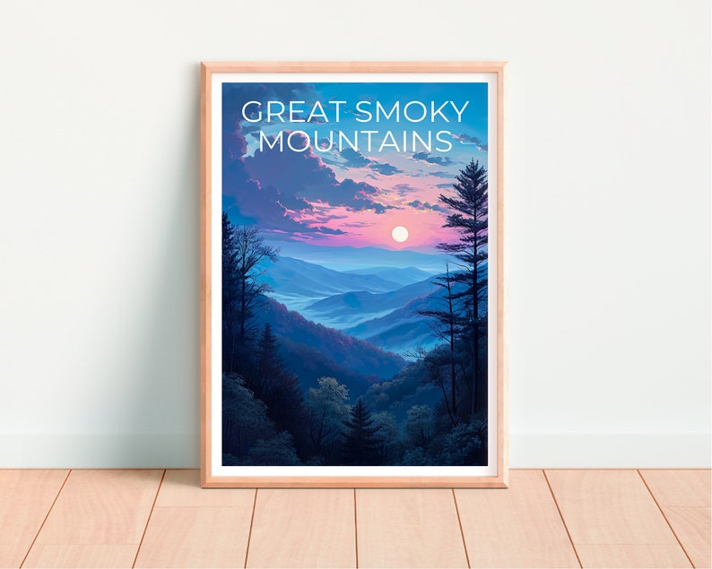 Affiche de voyage Great Smoky Mountains, art mural de montagne, impression de montagne, affiche Great Smoky Mountain, affiche du parc national