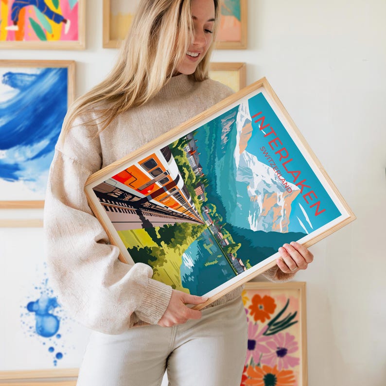 Affiche de voyage Suisse, Art mural Suisse, Impression Interlaken, Affiche Suisse, Art de la montagne, Affiche Europe, Art d'affiche, Décoration murale