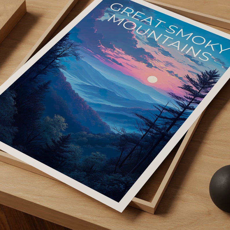 Affiche de voyage Great Smoky Mountains, art mural de montagne, impression de montagne, affiche Great Smoky Mountain, affiche du parc national