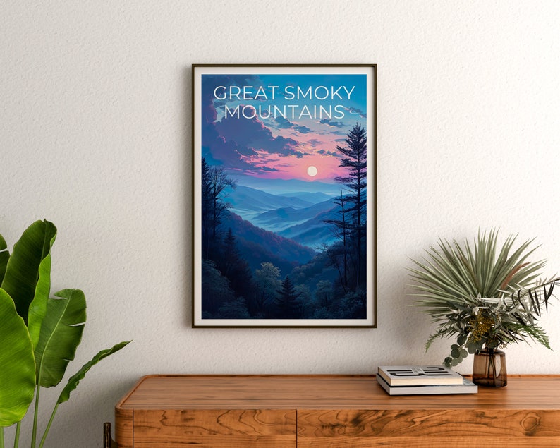 Affiche de voyage Great Smoky Mountains, art mural de montagne, impression de montagne, affiche Great Smoky Mountain, affiche du parc national